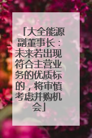 大全能源副董事长：未来若出现符合主营业务的优质标的，将审慎考虑并购机会