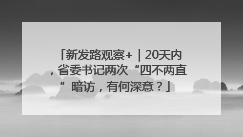 新发路观察+｜20天内，省委书记两次“四不两直”暗访，有何深意？